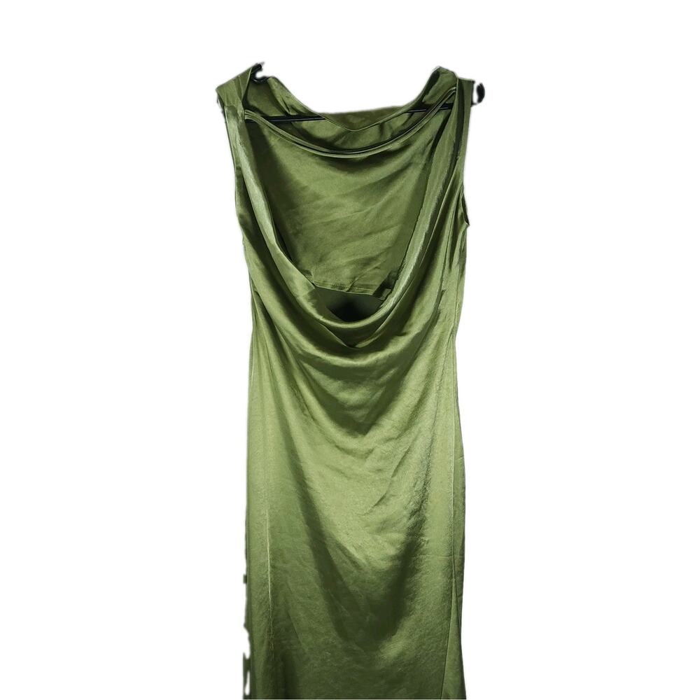 NWT Commense Sz S Green Glossy Satin Cowl Back Evening Wedding Maxi Dress - Picture 7 of 10